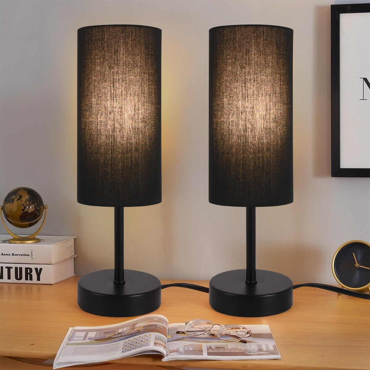 RISLG Small Table Lamp, Bedside Table Lamp for Bedroom, Lamp for Nightstand with Linen Fabric Shade, Minimalist Modern Desk Lamp for Living Room Office Dorm Kids Room