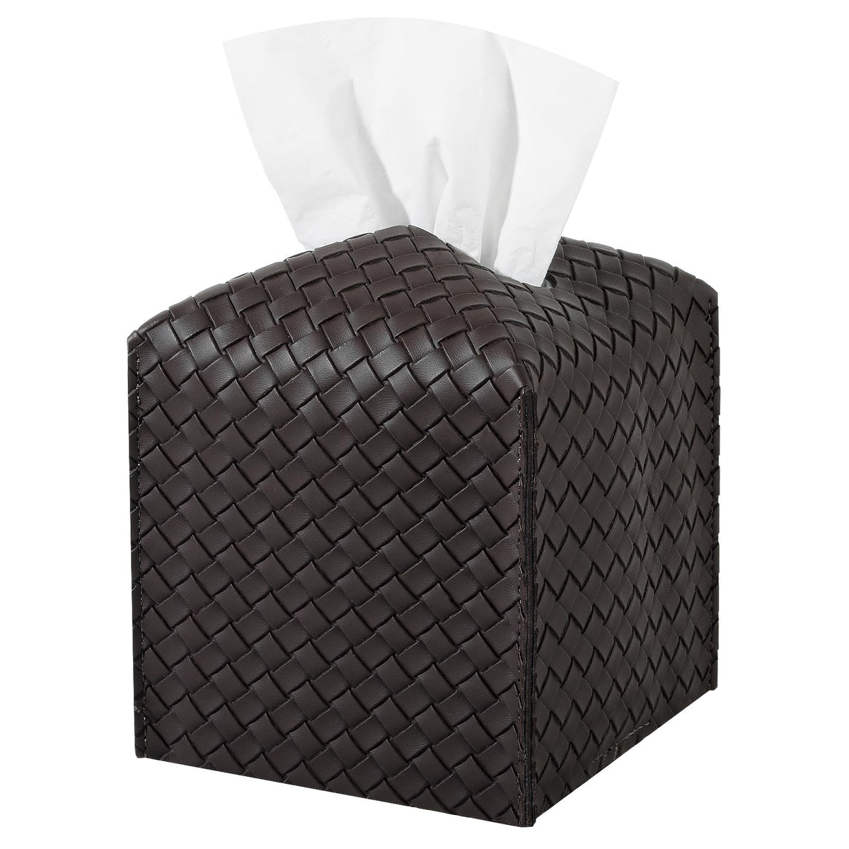 Tissue Box Cover PU Leather Tissue Holder Square Facial Tissue Case Facial Paper Organizer Dispenser for Bathroom, Vanity Countertop, Tabletop, Car, Rectangle, Griege