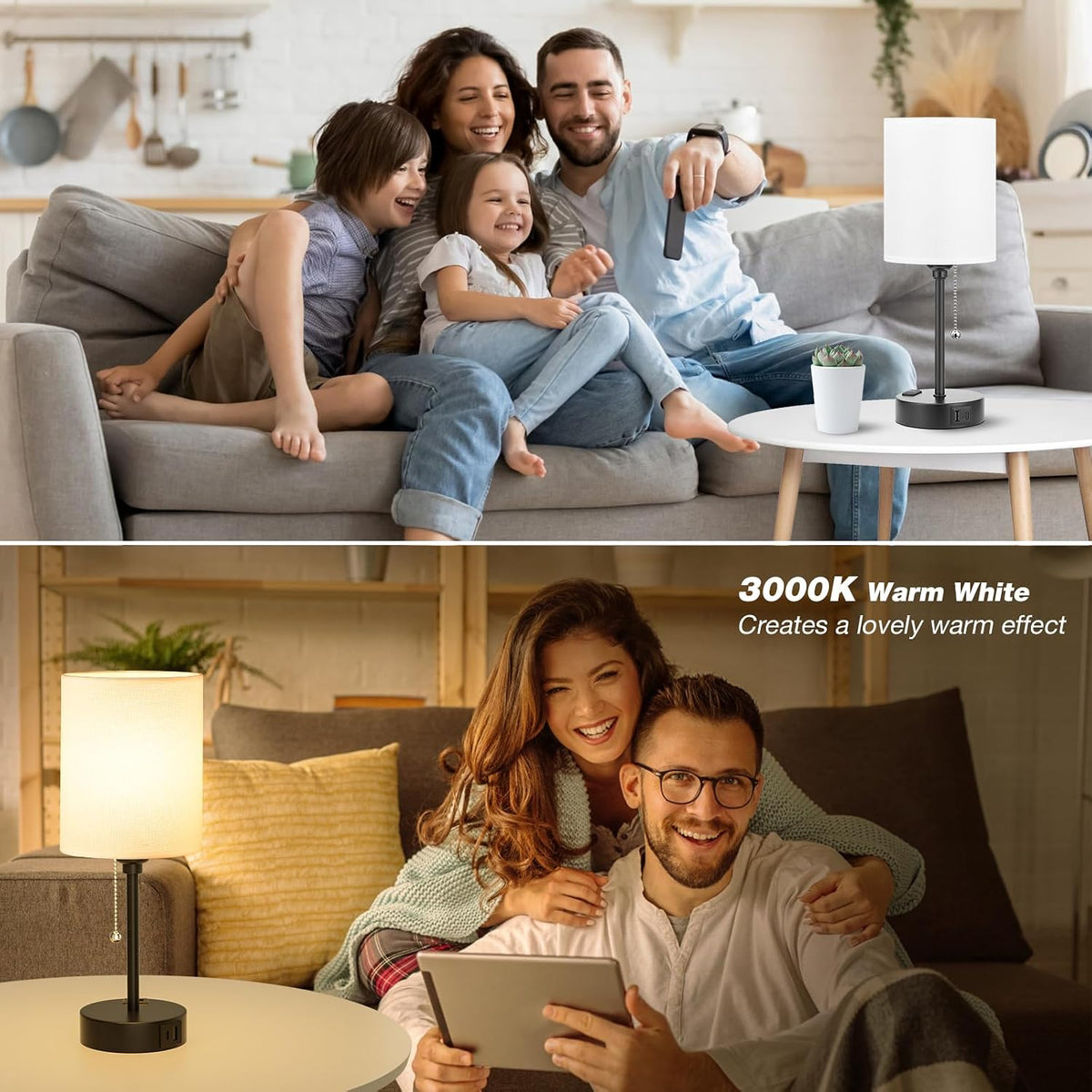 Dicoool Bedside Table Lamp for Bedroom - Small Desk Lamp with USB Ports