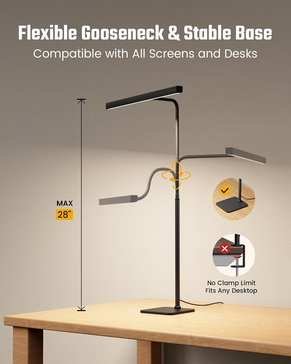 SUPERDANNY LED Desk Lamp for Home Office, Eye-Caring Desk Light with Base