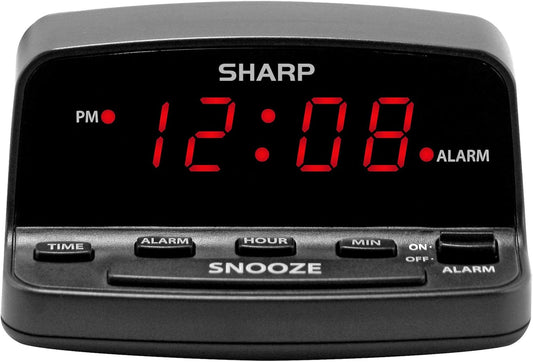 Sharp Digital Alarm Clock with Keyboard Controls, Large Snooze, Red LED