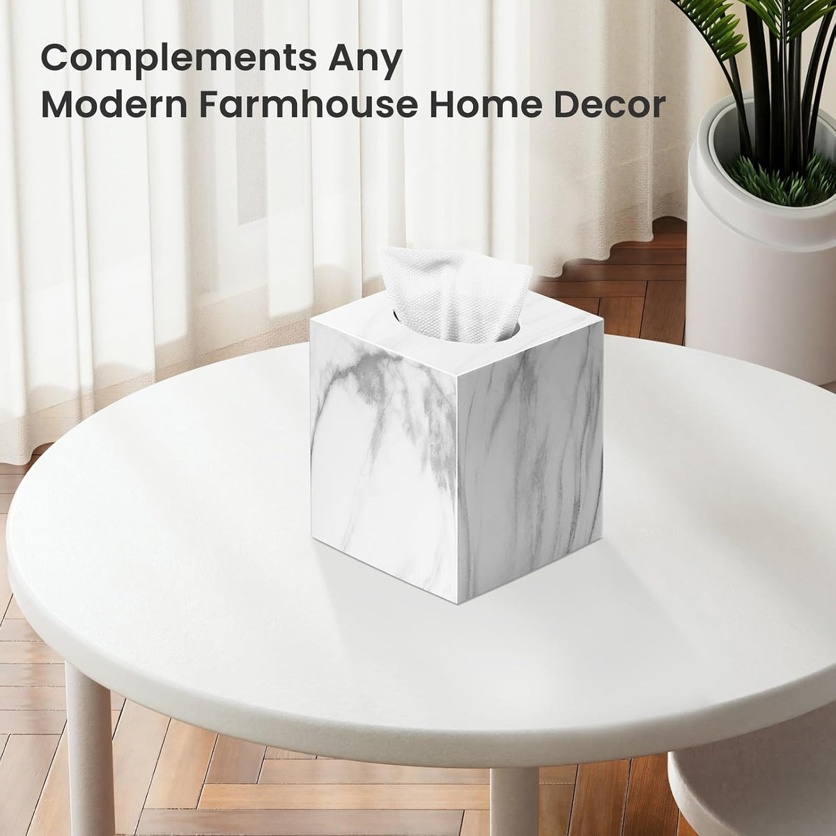 Tissue Box Cover,Square Plastic Tissue Holder with Non-Slip Base,Marble
