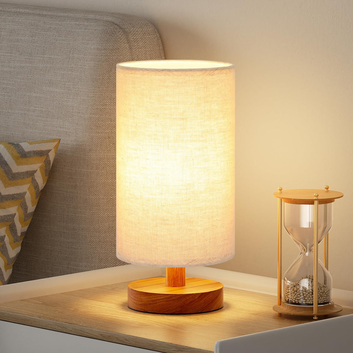 Fenmzee 9" Small Table Lamp for Bedroom - Inline Control with 3000K Bulb