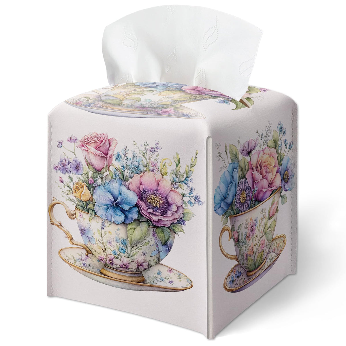 Forest Mushrooms Pattern Tissue Box Cover, Plants Design Leather Tissue Box Holder-Waterproof, Desktop Decor for Living Room Bedroom Nightstand Office, Gift for Women & Friend-A16