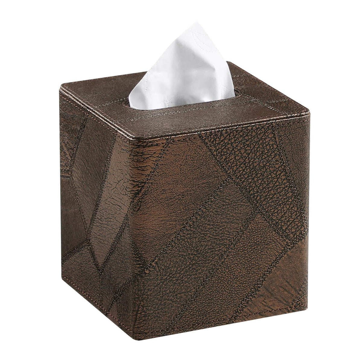 Square Tissue Box Cover, Stylish Leather Tissue Box Holder with Magnetic Bottom, Used As A Decorative Tissue Holder for Living Rooms, Bedrooms, and Desks (Brown Grape Pattern)