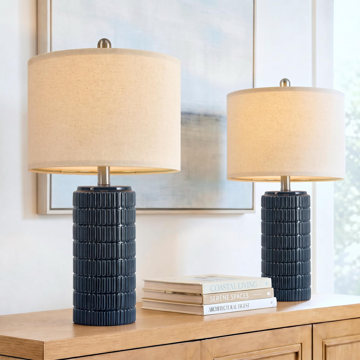 PoKat 23'' Bedside Table Lamp for Bedroom Nightstands, Modern Ceramic Decor