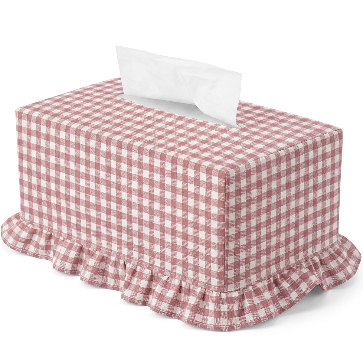 Sawysine Cream Striped Tissue Cover, Boho Ruffled Square Box Holder