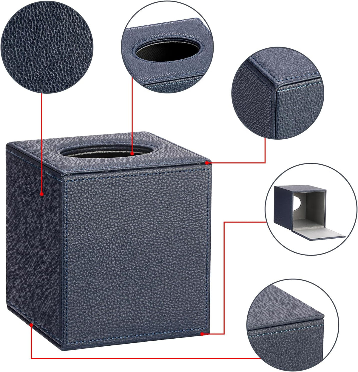 Sumnacon Tissue Box Cover Square,Magnetic Bottom PU Tissue Box Holder,Blue