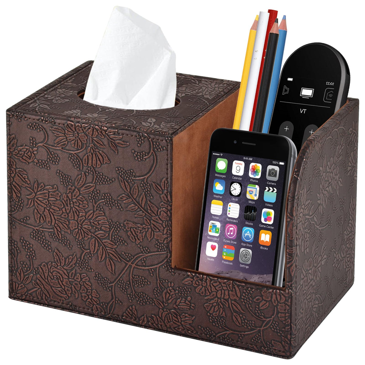 PU Leather Tissue Box Cover Square-Multifunctional Bathroom Tissue Box Holder/Organizer with 2-Compartment,Remote Control Holder,Decorative Tissue Box Covers Cube,Home Office Desktop Storage box,White