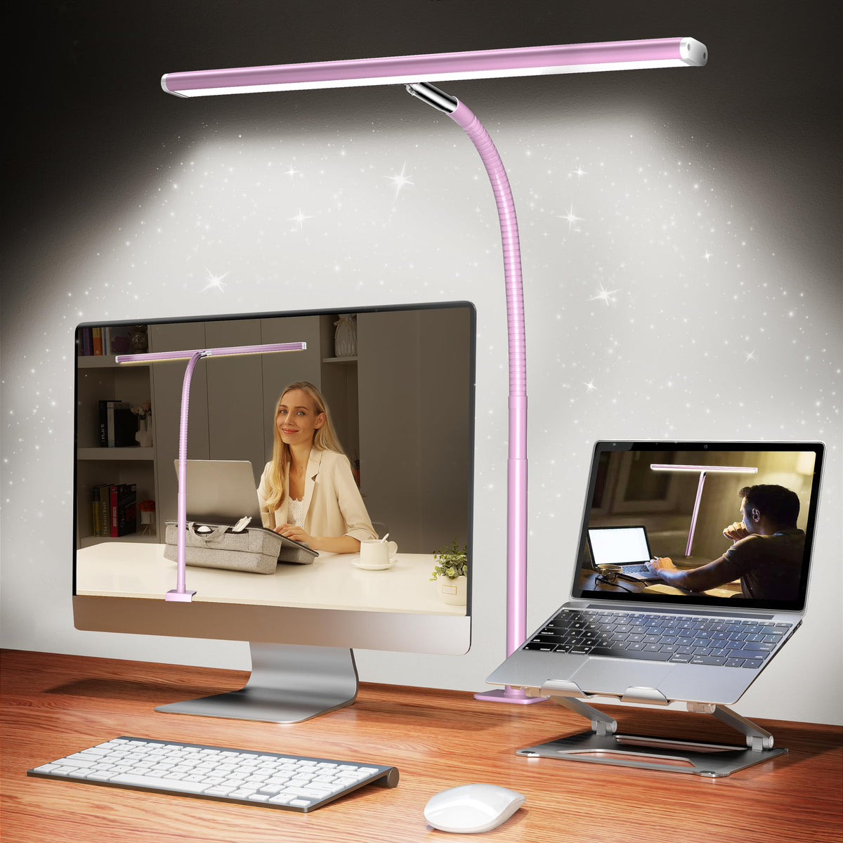 Airlonv LED Desk Lamp with Clamp, 17" Stepless Dimming Light, Black