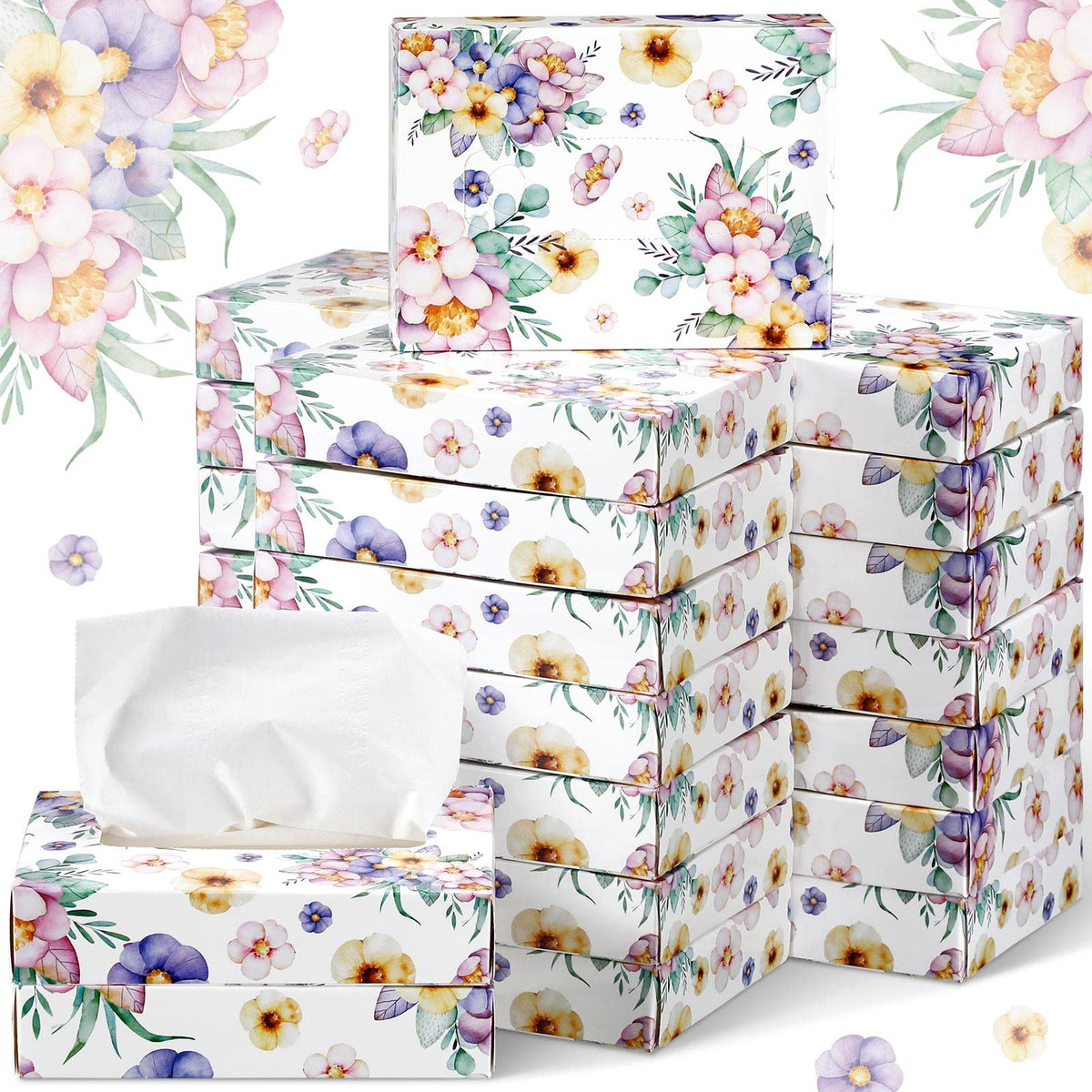 Yinder 24 Pcs Small Tissue Cube Box 960 Sheets for Classroom, Fresh Daisy