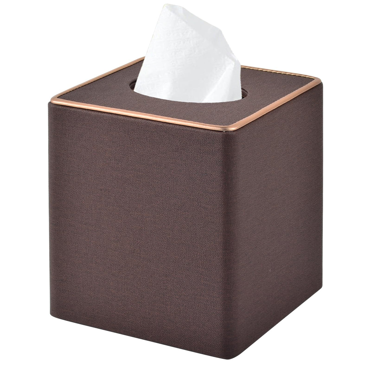 Linen Square Tissue Box Cover,Cube Tissue Box Holder－Excellent Rosegold Leather Decoration,Table Napkin Case Dispenser,Facial Tissues Organizer with Magnetic Bottom for Home Office Car(Beige)