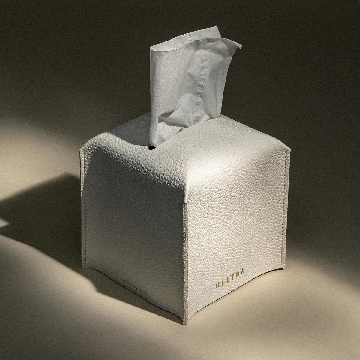 OLETHA Square Tissue Box Cover, Aesthetic Desk Decor, White