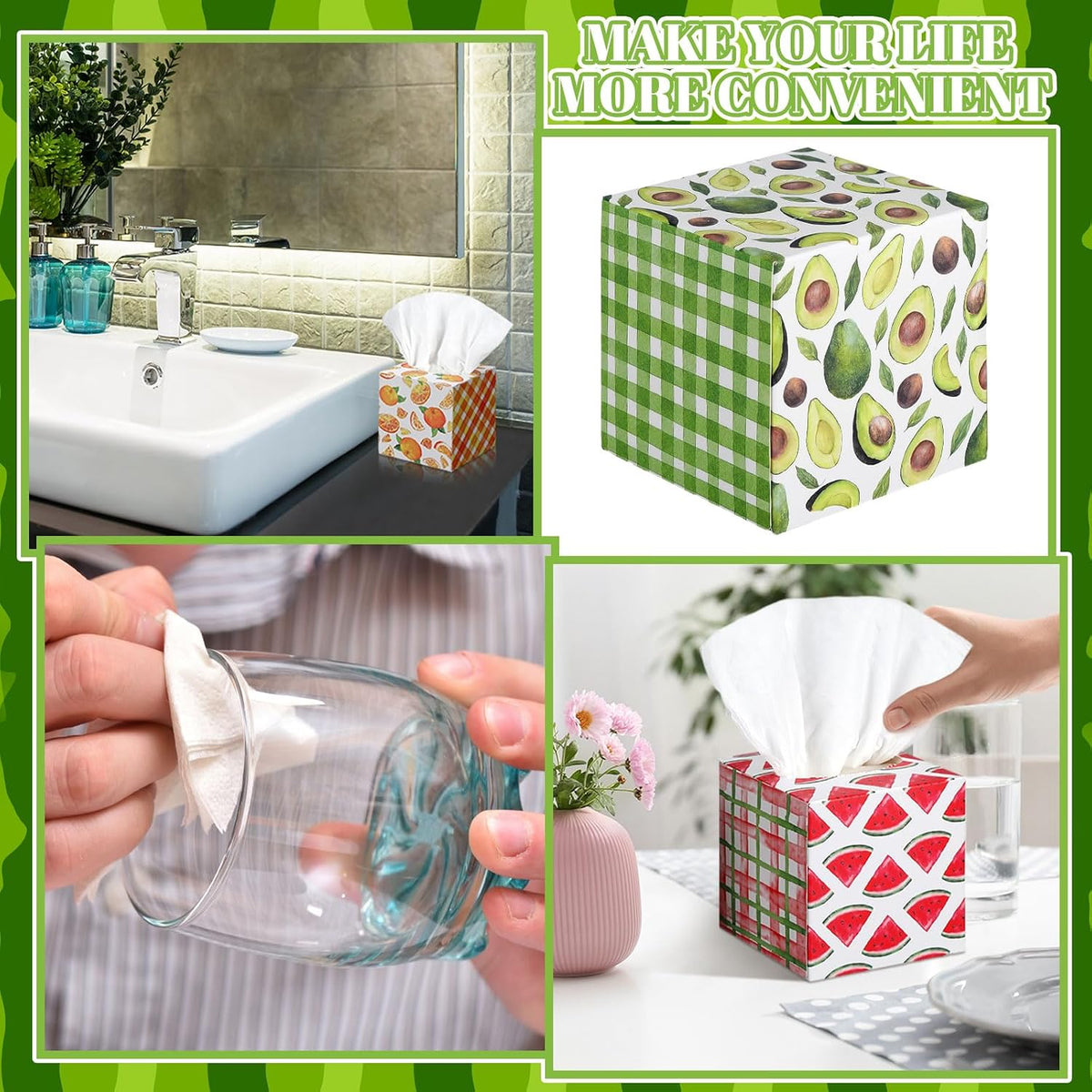 Fourluoo 12 Pack Fruit Facial Tissues Cube Face Boxes 600 Sheets 3 Ply