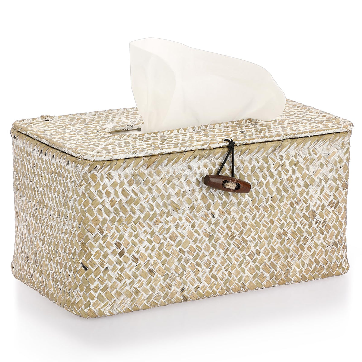Sumnacon Tissue Box Cover Rectangle Seagrass Woven Tissue Box Holder,Coffee