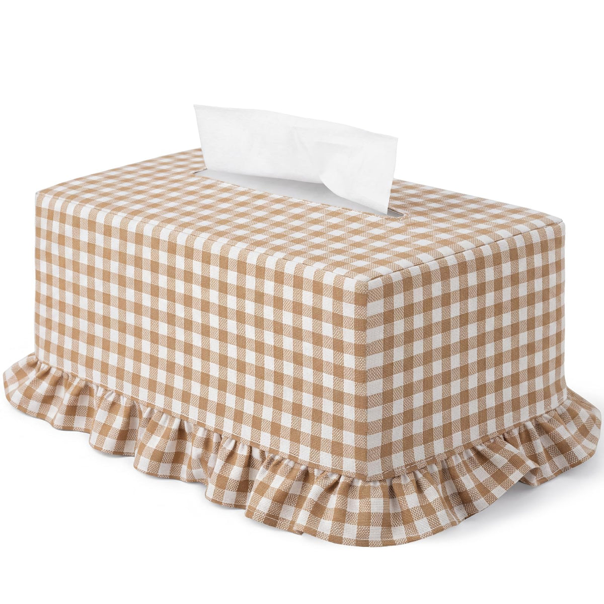 Sawysine Cream Striped Tissue Cover, Boho Ruffled Square Box Holder