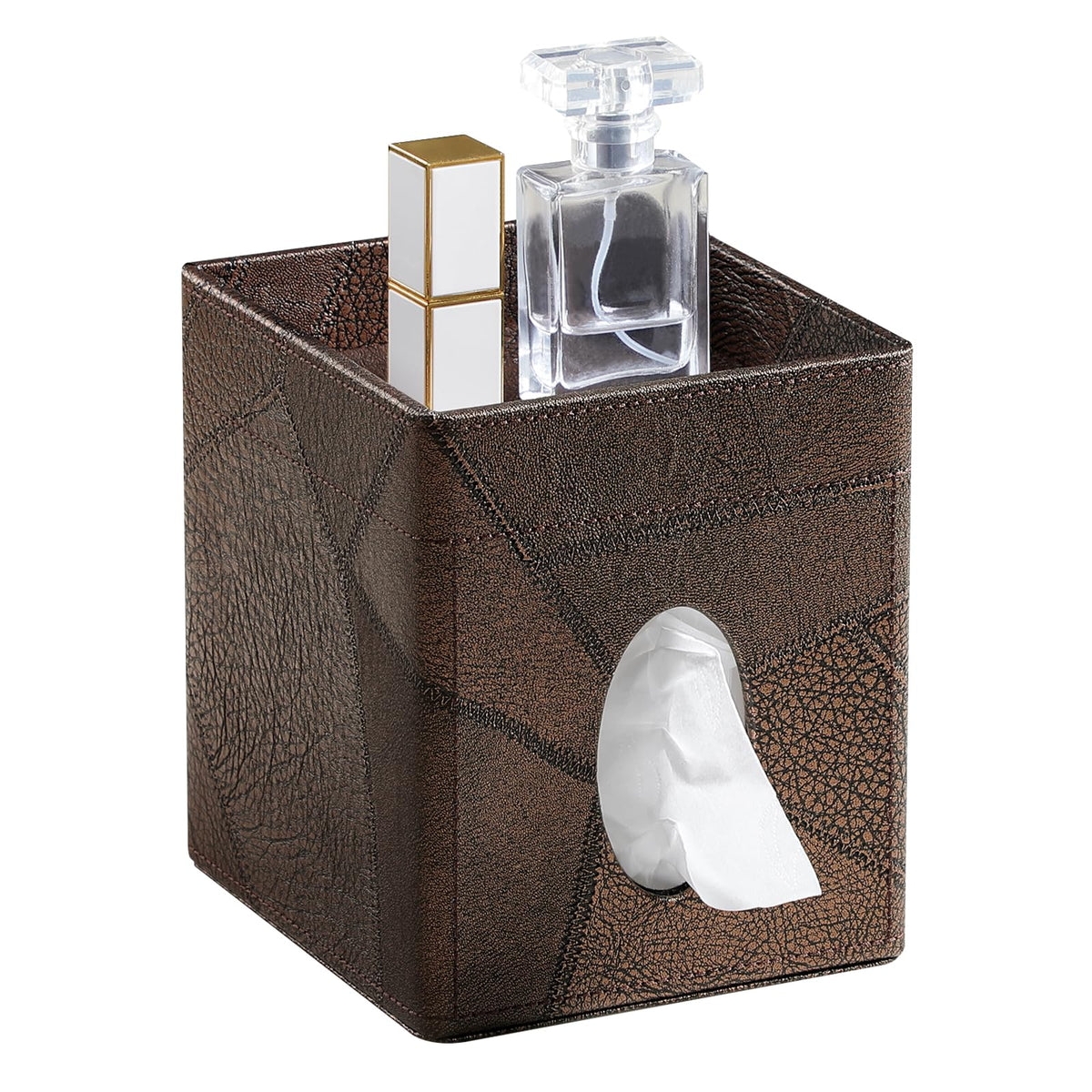 Square Tissue Box Cover, Stylish Leather Tissue Box Holder with Magnetic Bottom, Used As A Decorative Tissue Holder for Living Rooms, Bedrooms, and Desks (Brown Grape Pattern)