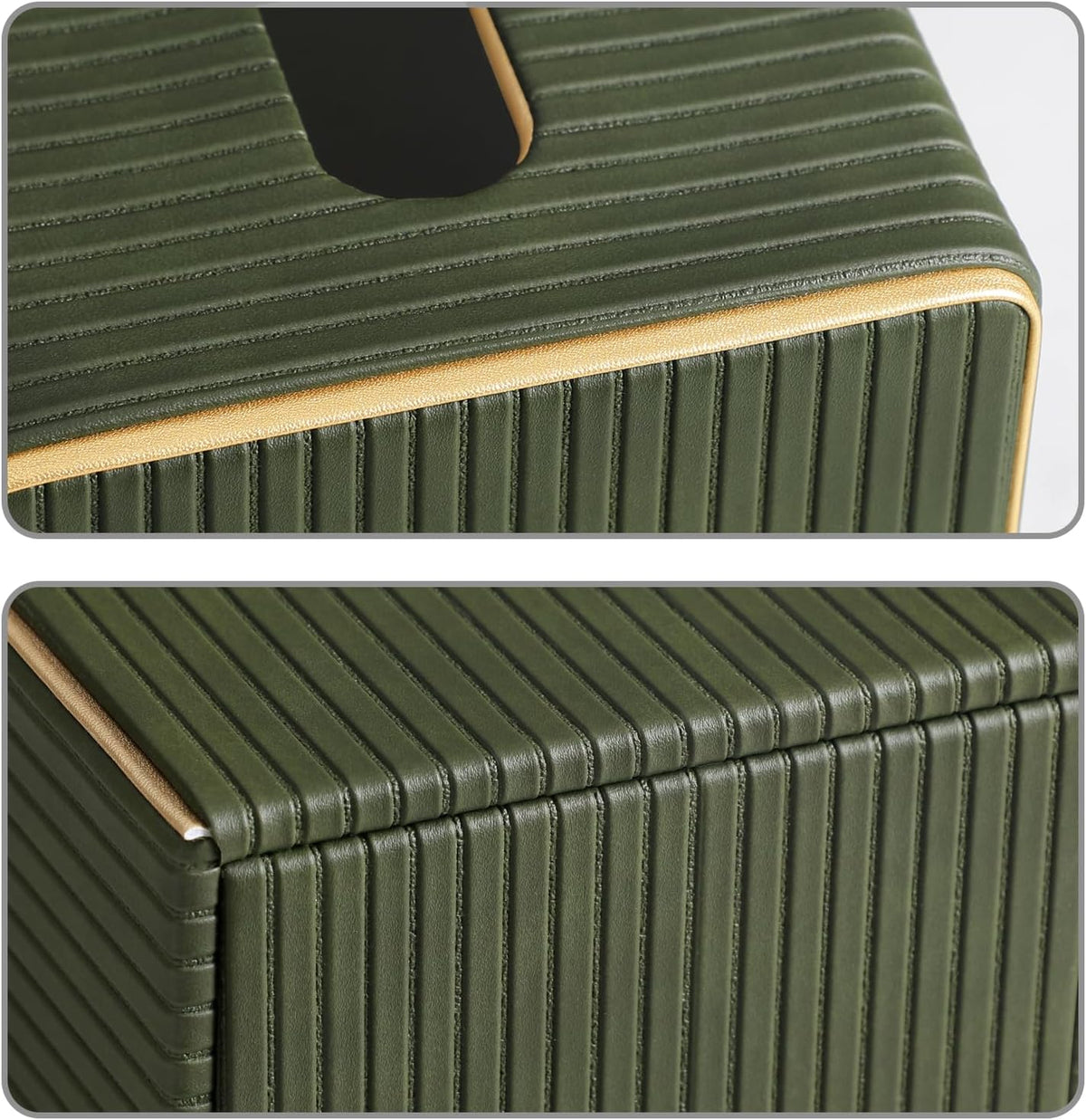 PU Leather Tissue Box Cover, Square Tissue Holder (Olive Green)