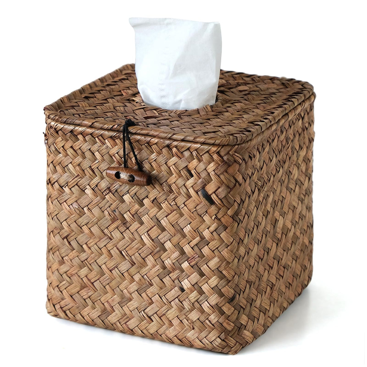 Seagrass Tissue Box Cover Square, Woven Wicker Tissue Box Holder, Whitewash