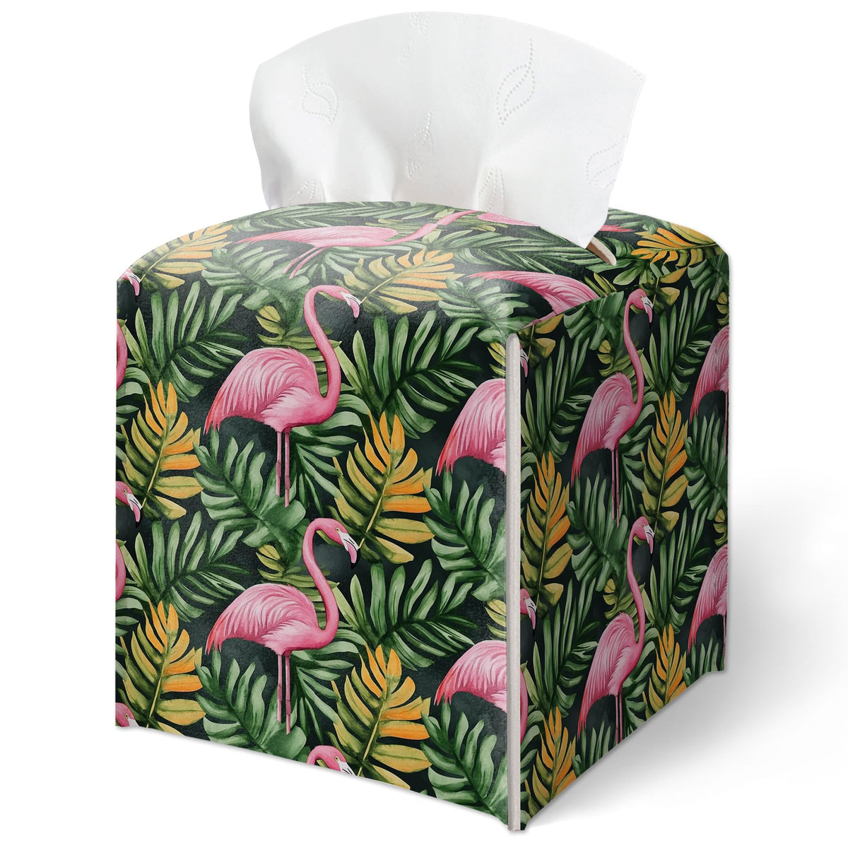 Forest Mushrooms Pattern Tissue Box Cover, Plants Design Leather Tissue Box Holder-Waterproof, Desktop Decor for Living Room Bedroom Nightstand Office, Gift for Women & Friend-A16