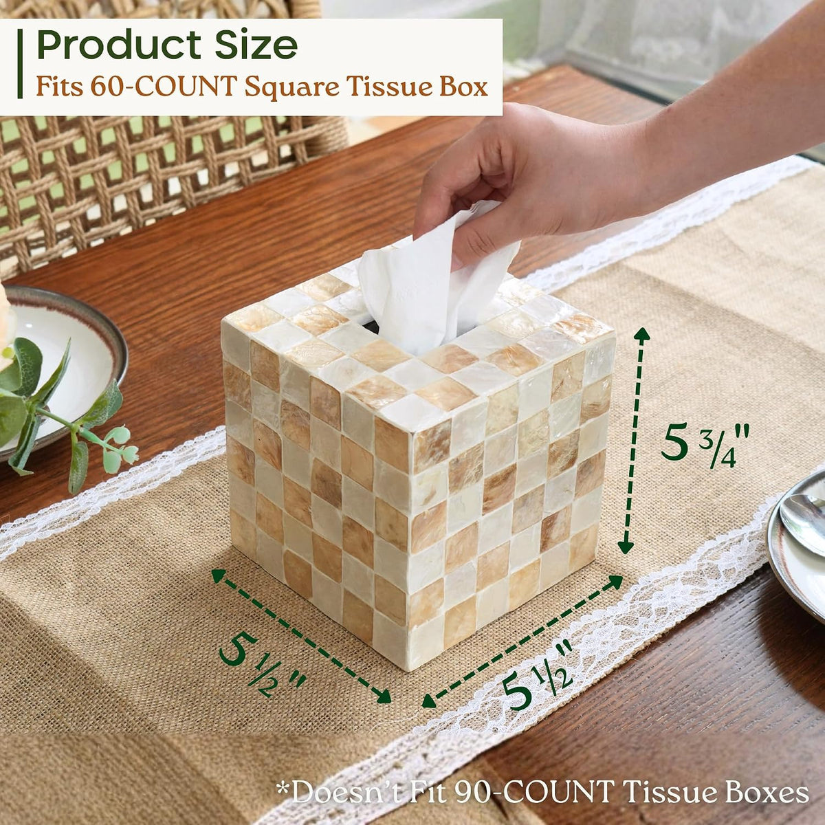 CHI AN HOME 5.5" Tissue Box Cover Square, Capiz Shell Tissue Holder, Ivory