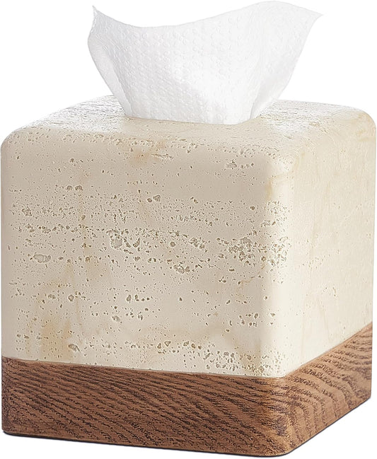 Natural Travertine Look Match Wooden Square Tissue Box Cover for Home Decor