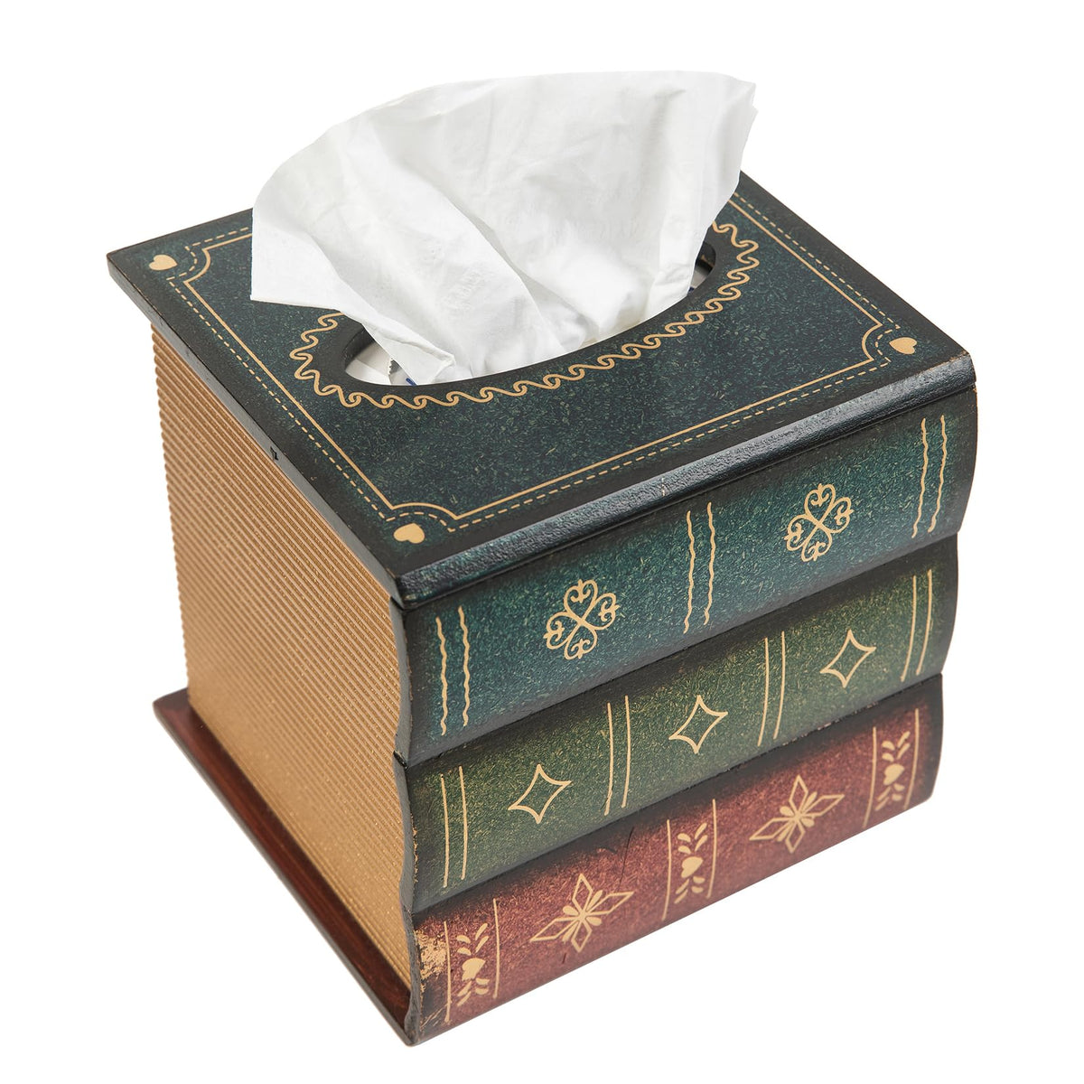 Crafted Classical Retro Wooden Antique Book Tissue Box Cover Square Tissue Holder Dispenser Paper Cover Case Napkin Holder Home Decor for Bathroom Living Room Office car Kitchen (Brown)