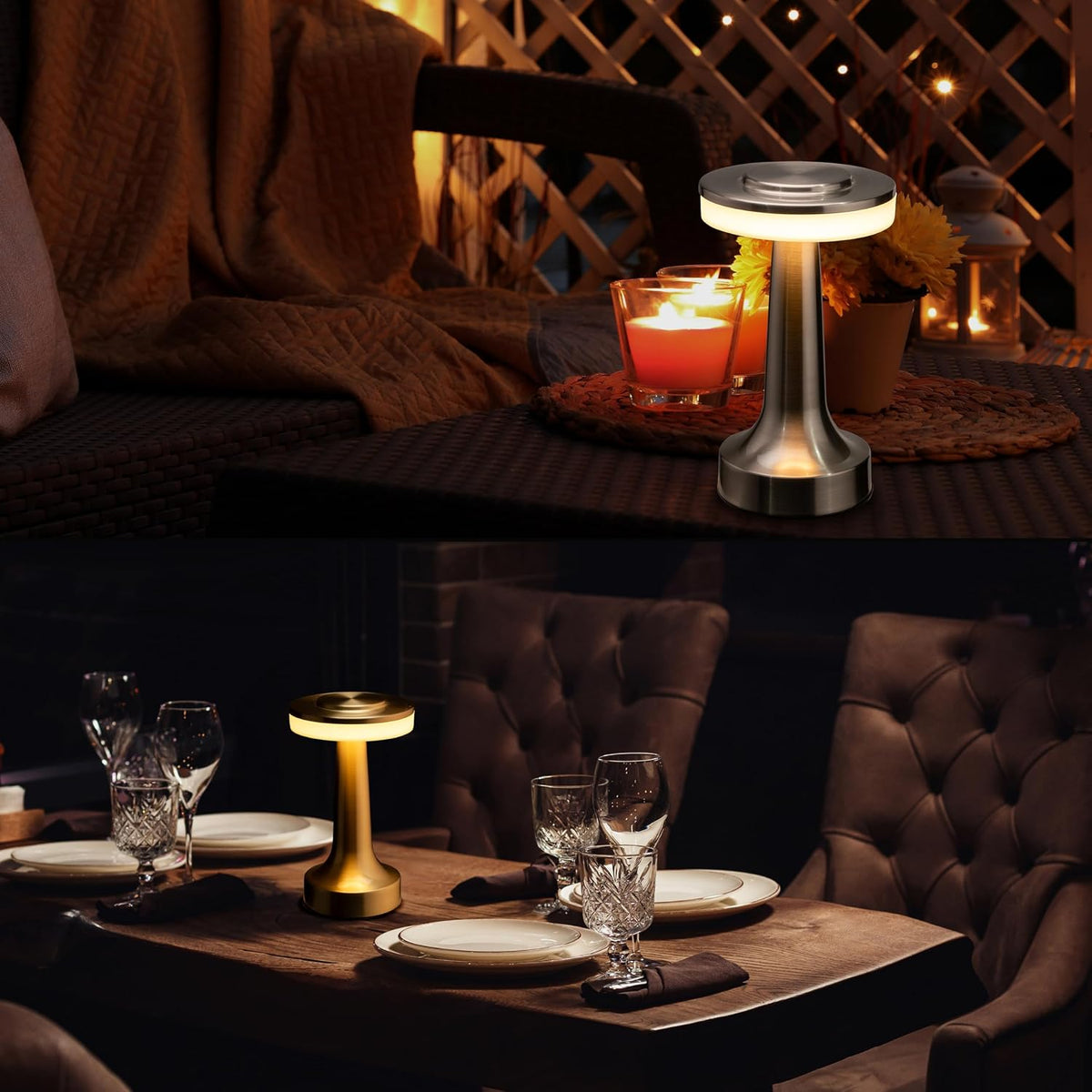 O'Bright Dome Cordless Rechargeable LED Mushroom Table Lamp, Gold