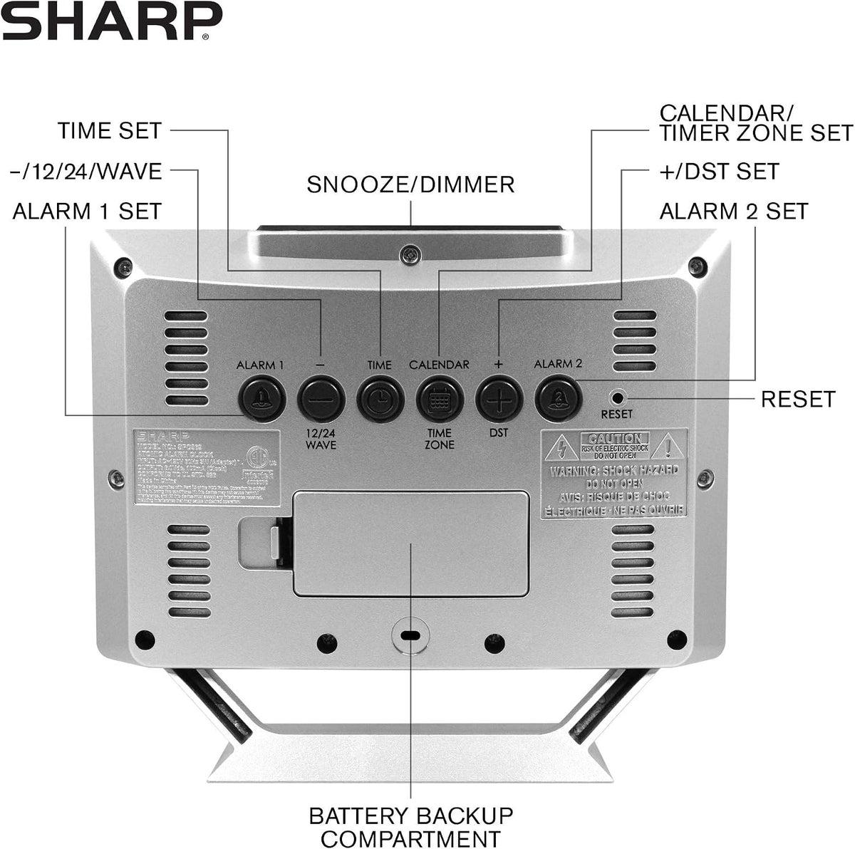 Sharp Atomic Alarm Clock, Auto Set, Color Display, Dual Alarm, Calendar