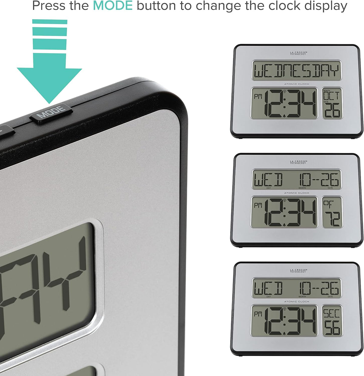 La Crosse Technology 513-1419BLv4-INT Backlight Atomic Full Calendar Clock with Extra Large Digits