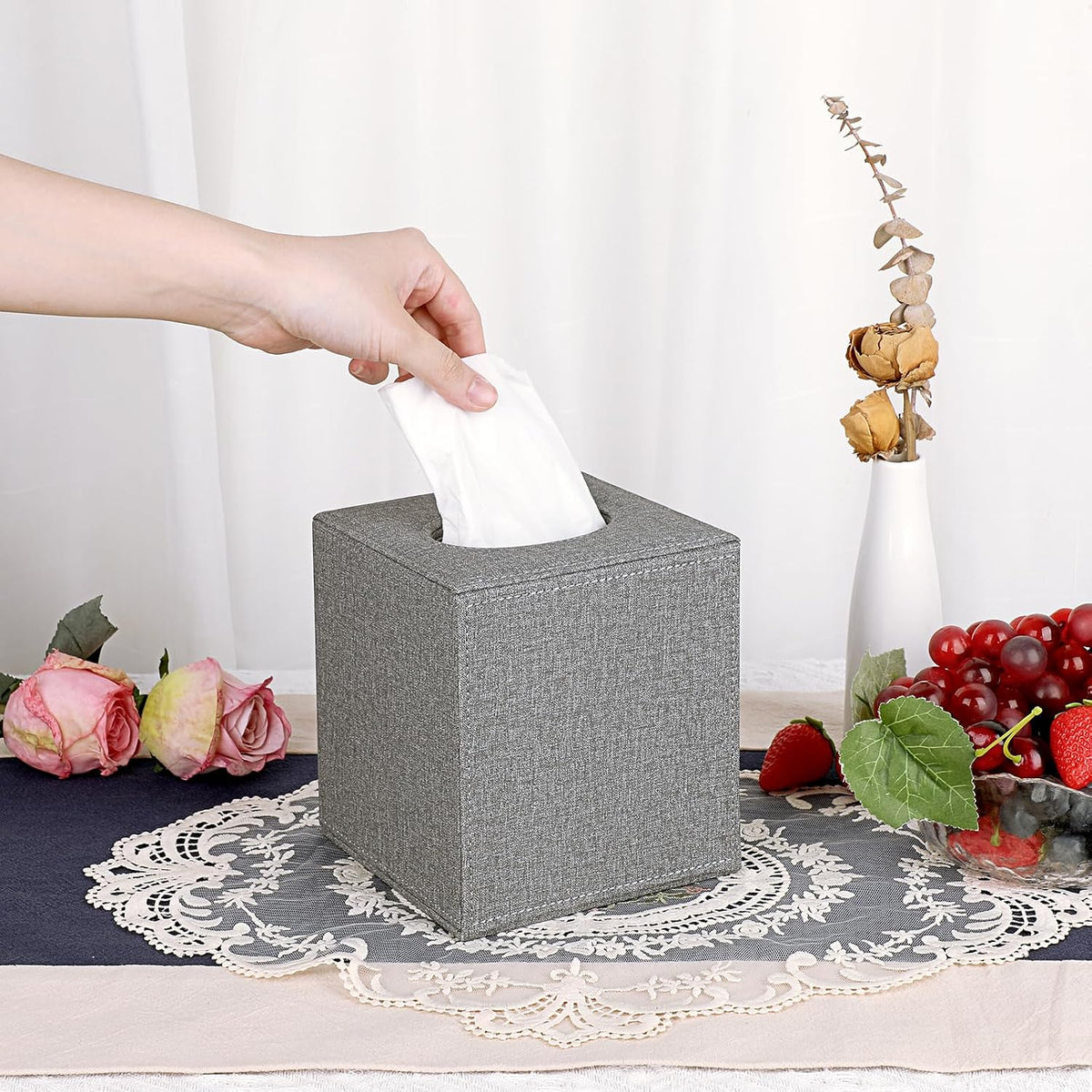 Sumnacon Square Linen Tissue Box,Magnetic Bottom Cover Tissue Box Holder
