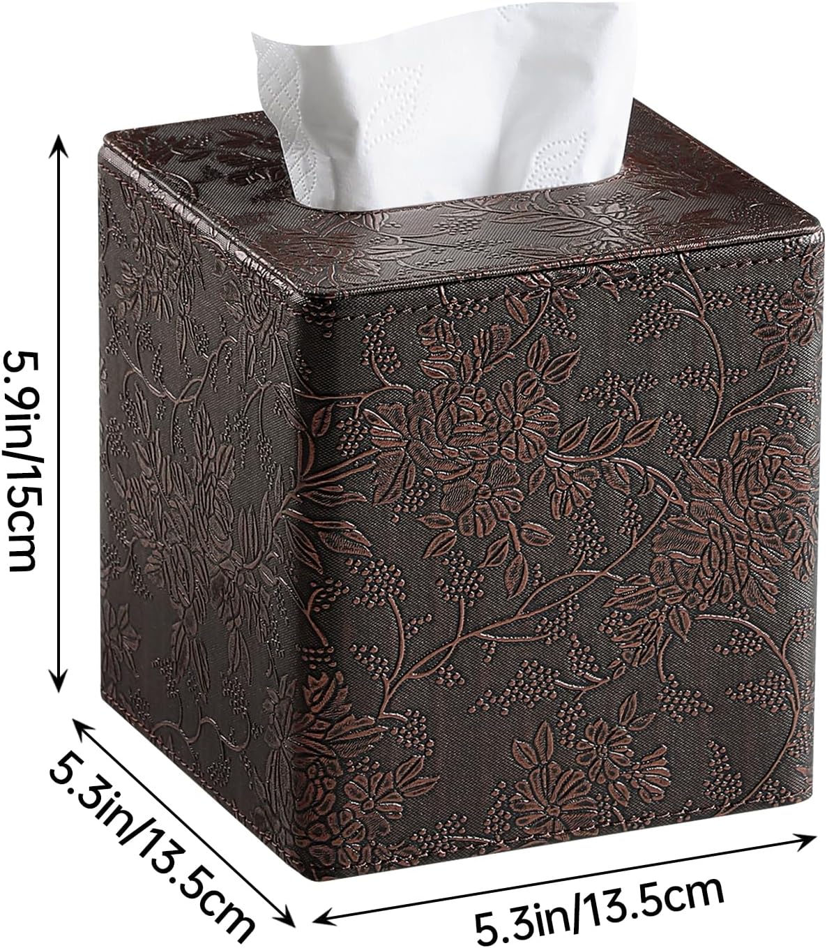 Square Tissue Box Cover, Stylish Leather Tissue Box Holder with Magnetic Bottom, Used As A Decorative Tissue Holder for Living Rooms, Bedrooms, and Desks (Brown Grape Pattern)