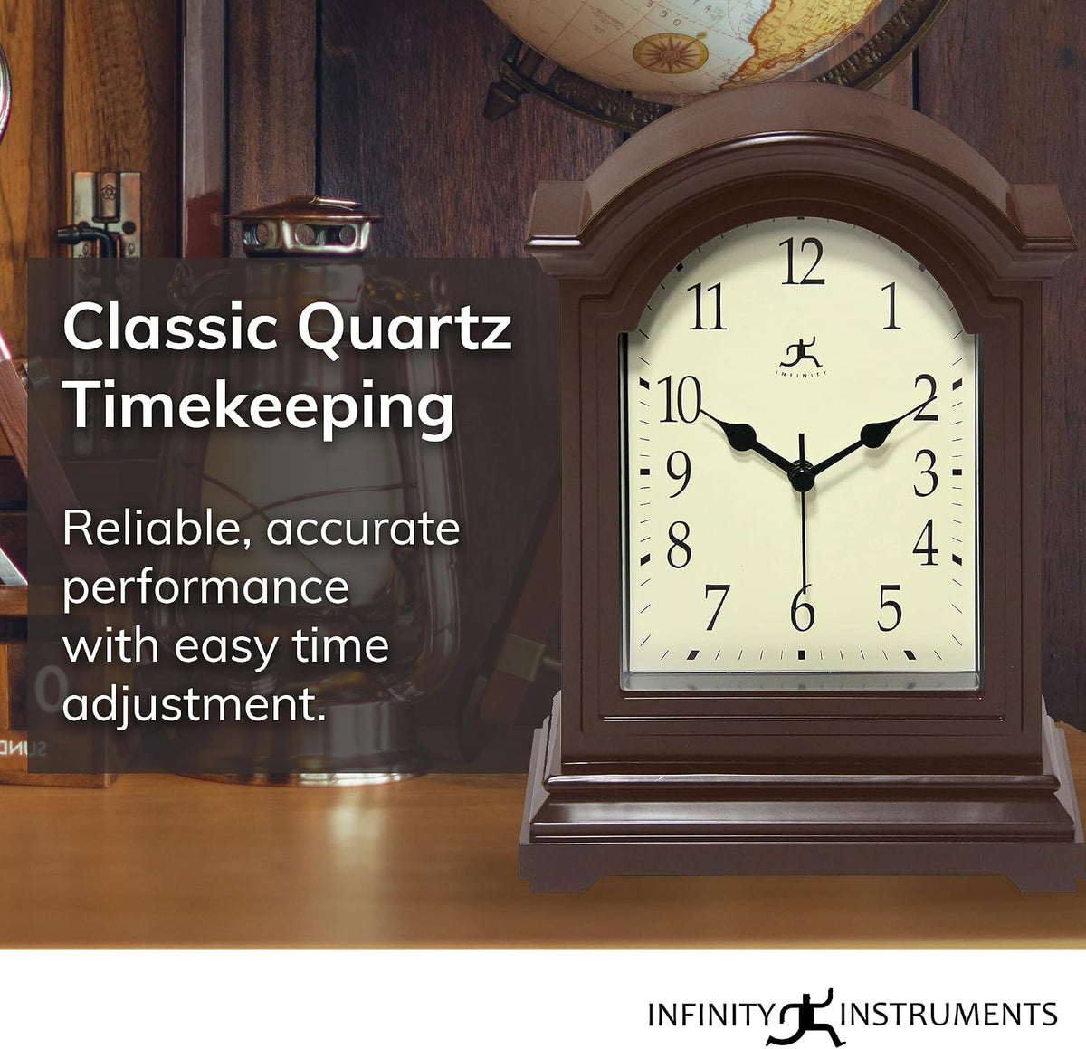 Infinity Instruments Brown Antique Grandfather Tabletop Clock 9 x 6 Mantle