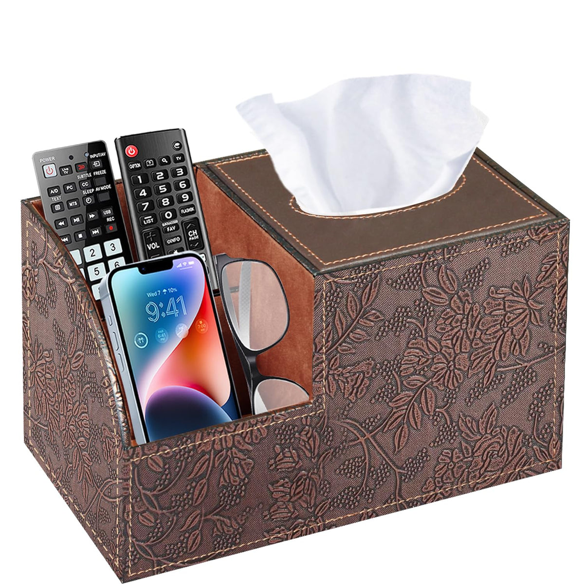 PU Leather Square Tissue Box Cover - Multi-Functional Tissue Box Holder