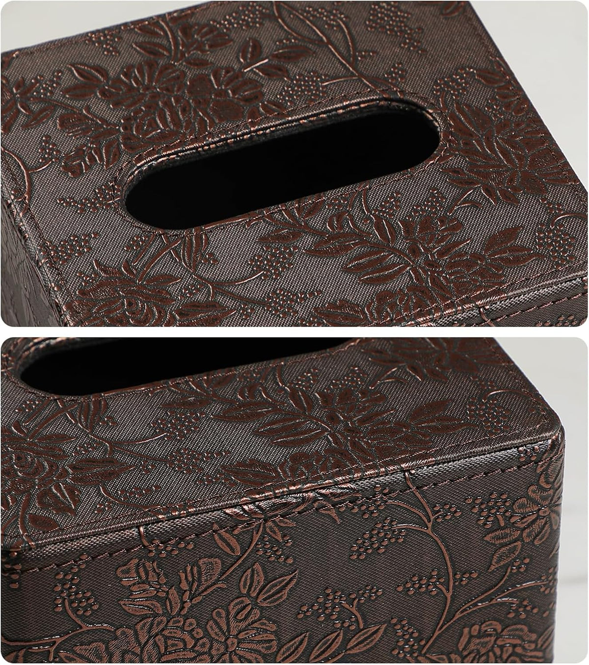 Square Tissue Box Cover, Stylish Leather Tissue Box Holder with Magnetic Bottom, Used As A Decorative Tissue Holder for Living Rooms, Bedrooms, and Desks (Brown Grape Pattern)