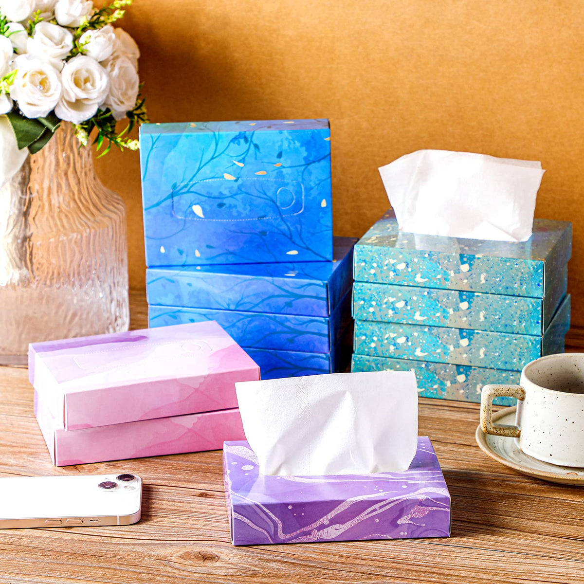 Yinder 24 Pcs Small Tissue Cube Box 960 Sheets for Classroom, Fresh Daisy