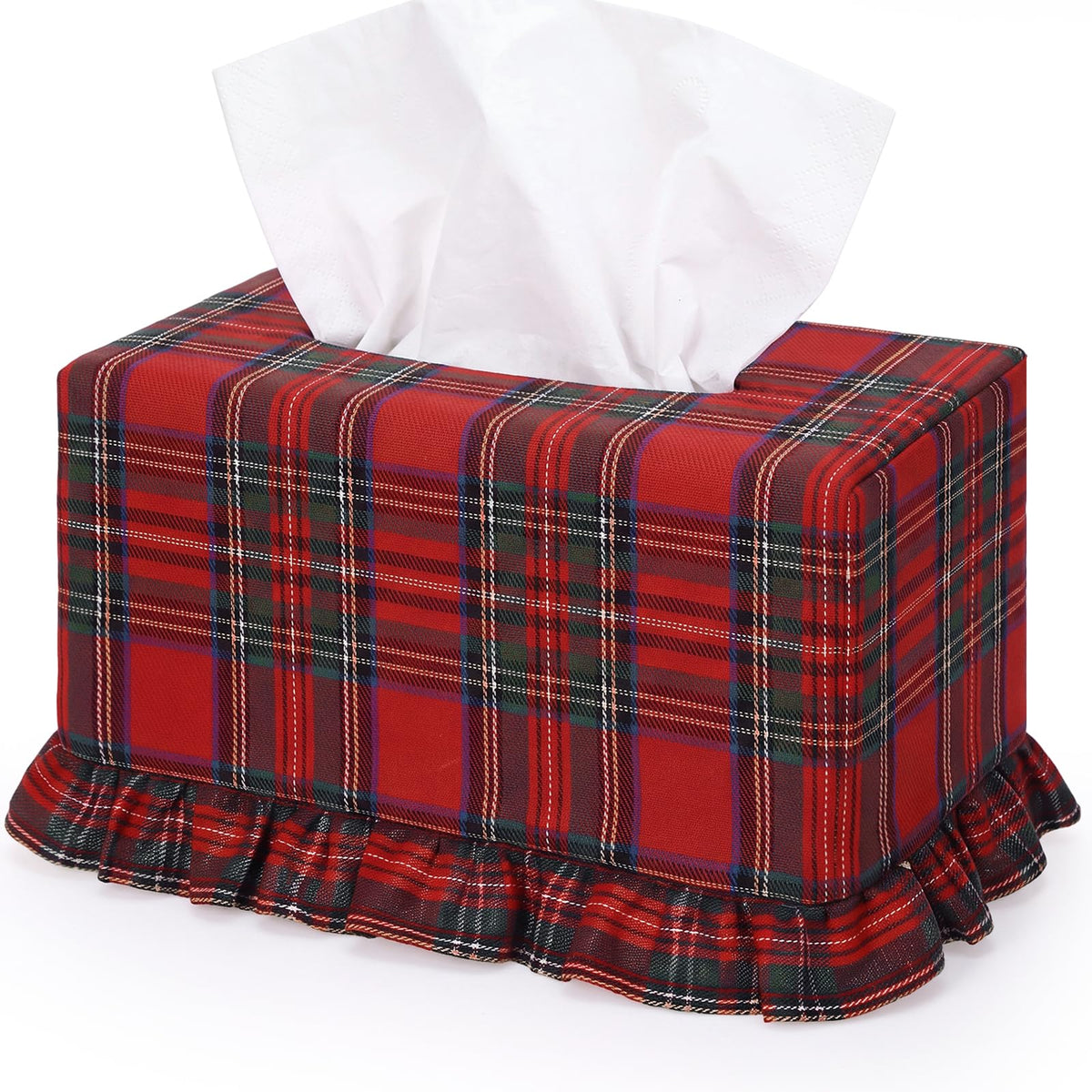 Sawysine Green Striped Fabric Tissue Box Cover, Square Ruffled Farmhouse