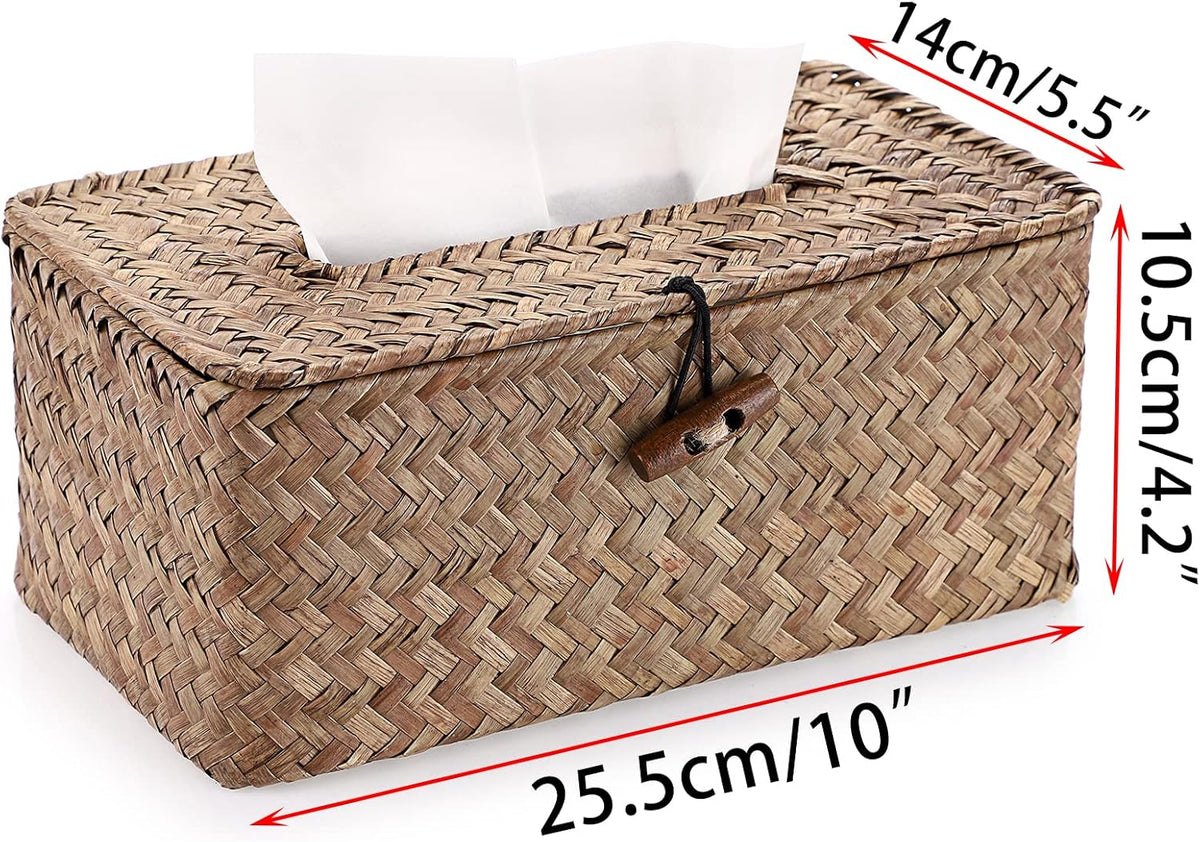 Sumnacon Tissue Box Cover Rectangle Seagrass Woven Tissue Box Holder,Coffee