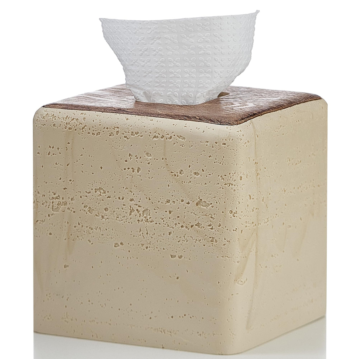 Natural Travertine Textures Tissue Box Cover Square for Home Decor,Resin Heavy Tissue Box Holder for Bathroom Countertop,Tabletop,Bedside Table,Office (Handmade of Resin)