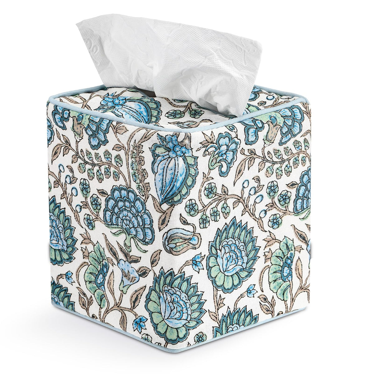 Mimorou Fabric Tissue Box Cover Floral Print Tissue Box, Blue