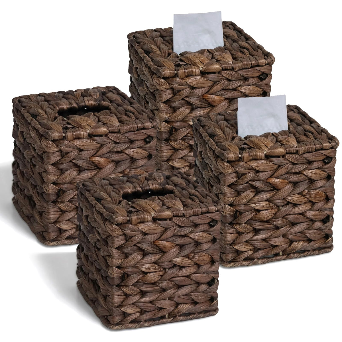 4 Pack Wicker Tissue Box Cover Square, Rattan Woven Tissue Box Holder