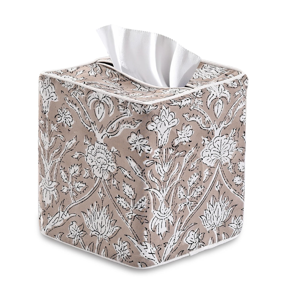 Ridhi Block Print 100% Cotton Square Tissue Box Cover Basil Green
