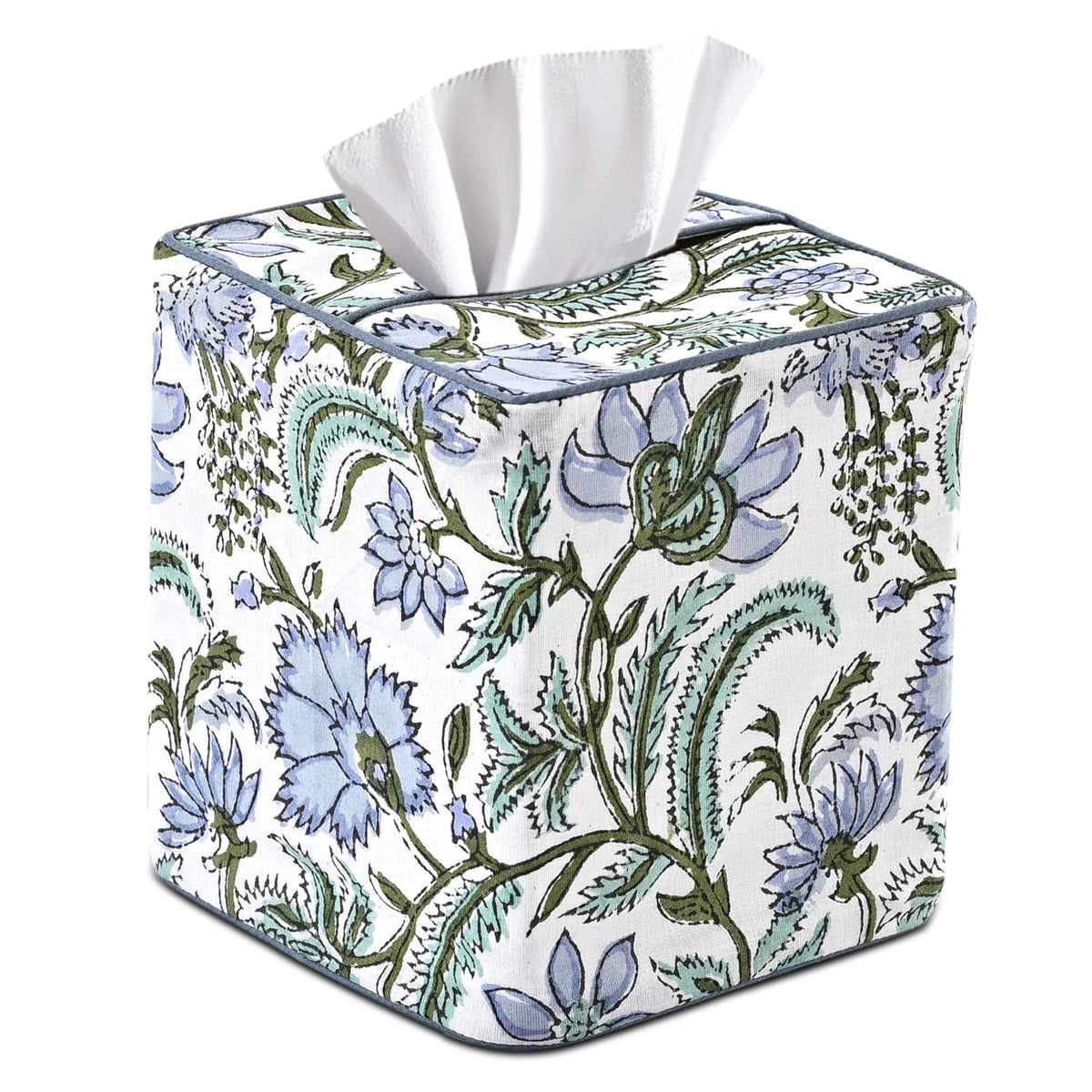 Ridhi Block Print 100% Cotton Square Tissue Box Cover Basil Green