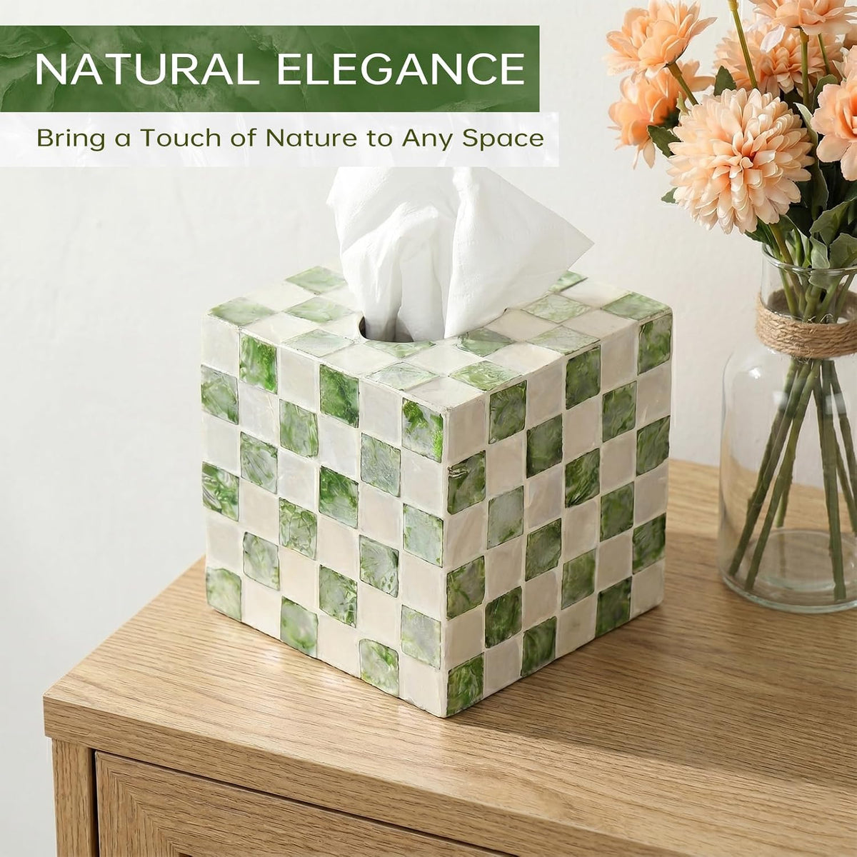 Coeusy Capiz Shell Tissue Box Cover, Decorative Tissue Box Holder, 5.8''
