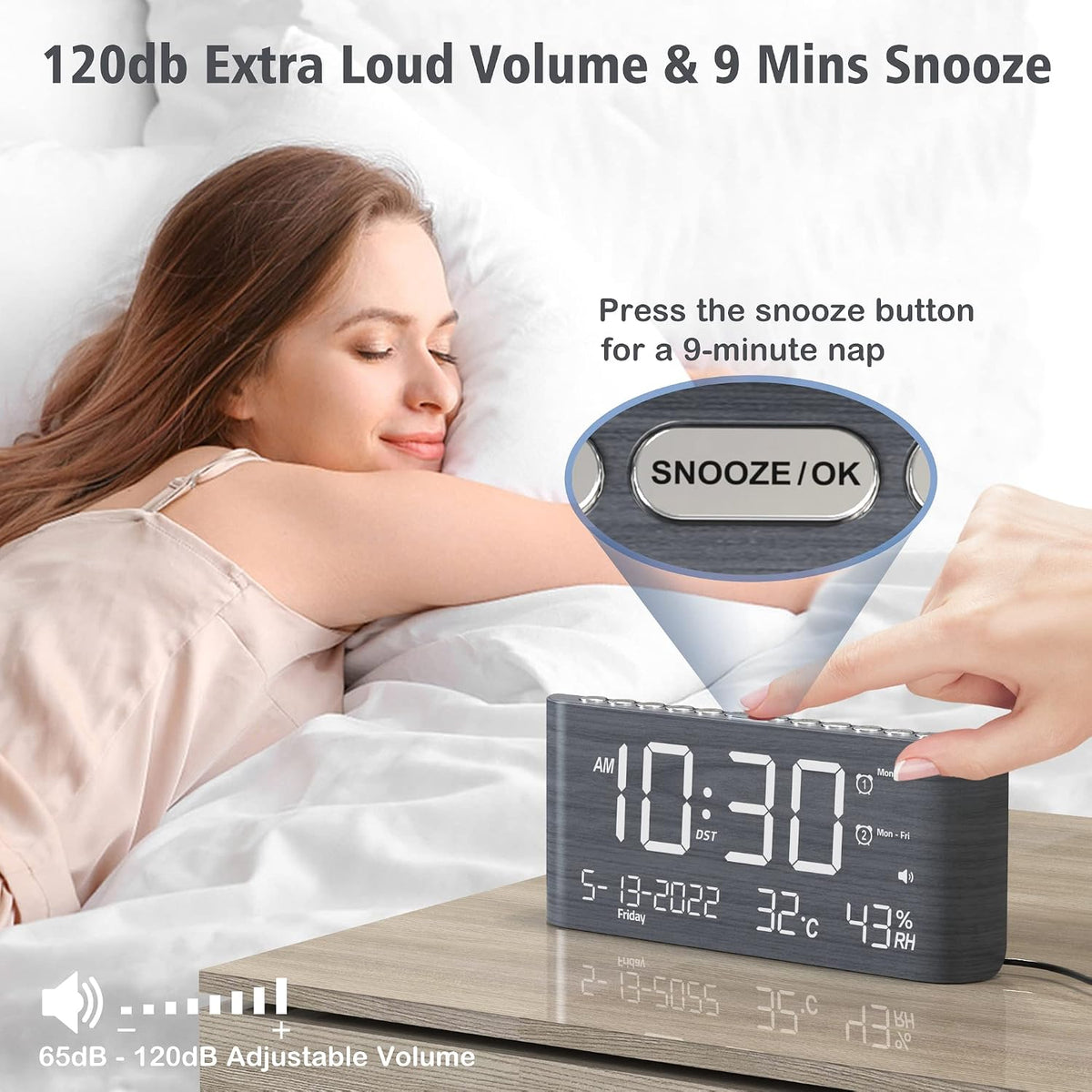 Mesqool Digital Alarm Clock, with Calendar Temperature and Humidity