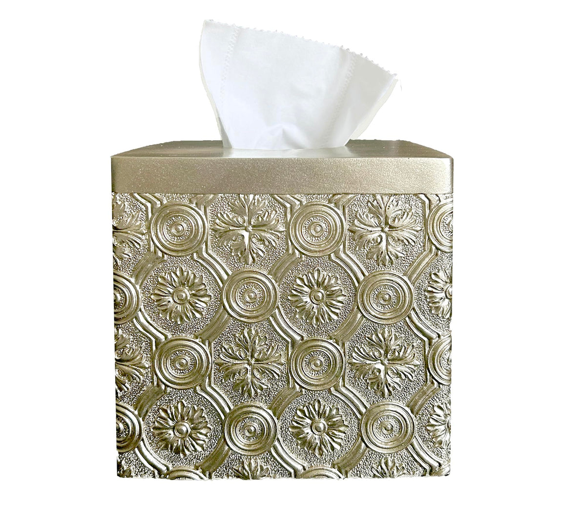 Hymmah Tray Tissue Box Cover Holder Unique Cube Design Tissue Dispenser Cover Decor for Vanity Counter Tops Also Great for Bedroom and Living Room White