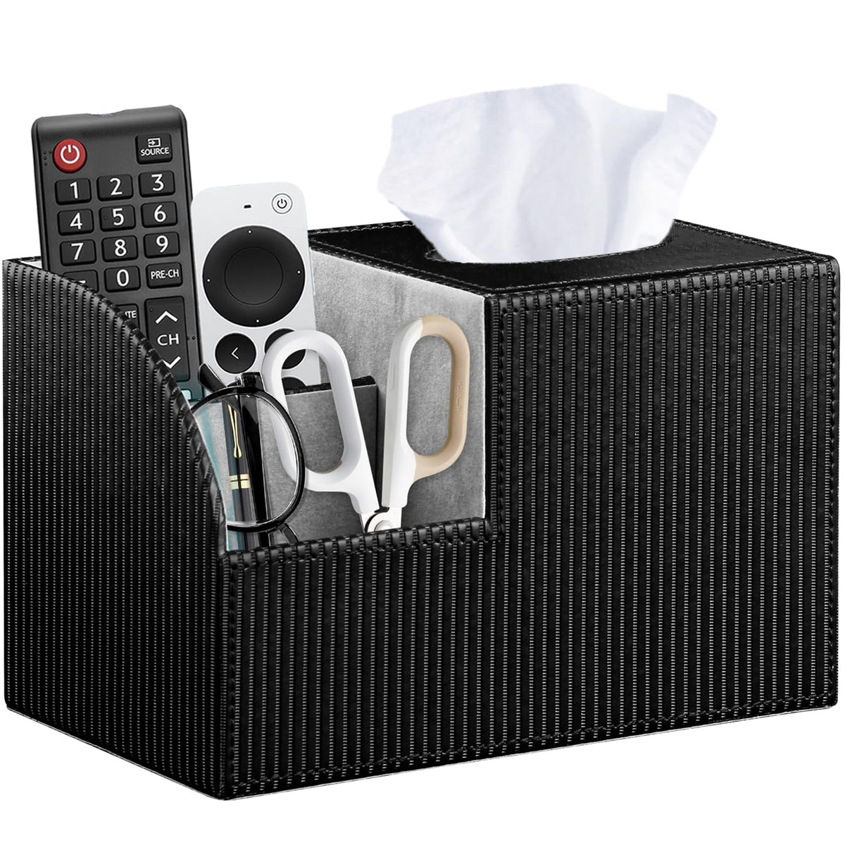 Square Tissue Box Cover with Storage, PU Leather Facial Cube Tissue Holder