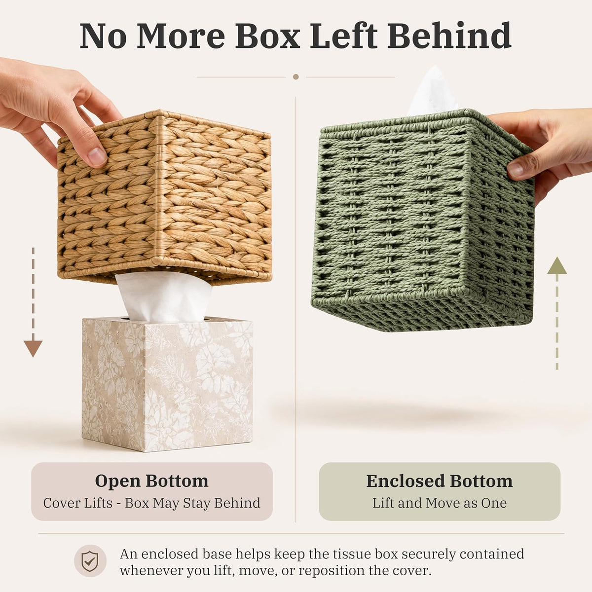 Sage Green Tissue Box Cover, Hand Woven Square Tissue Box Holder