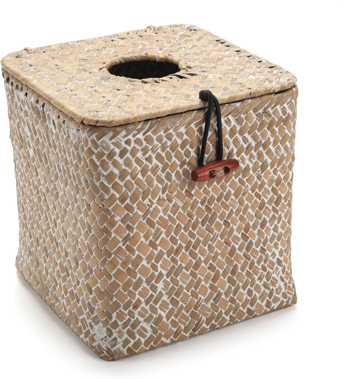 Seagrass Square Tissue Box Cover Woven Napkin Holder Decorative for Bathroom Farmhouse (Whitewash, 5.5 x 5.5 x 5.5 Inch)