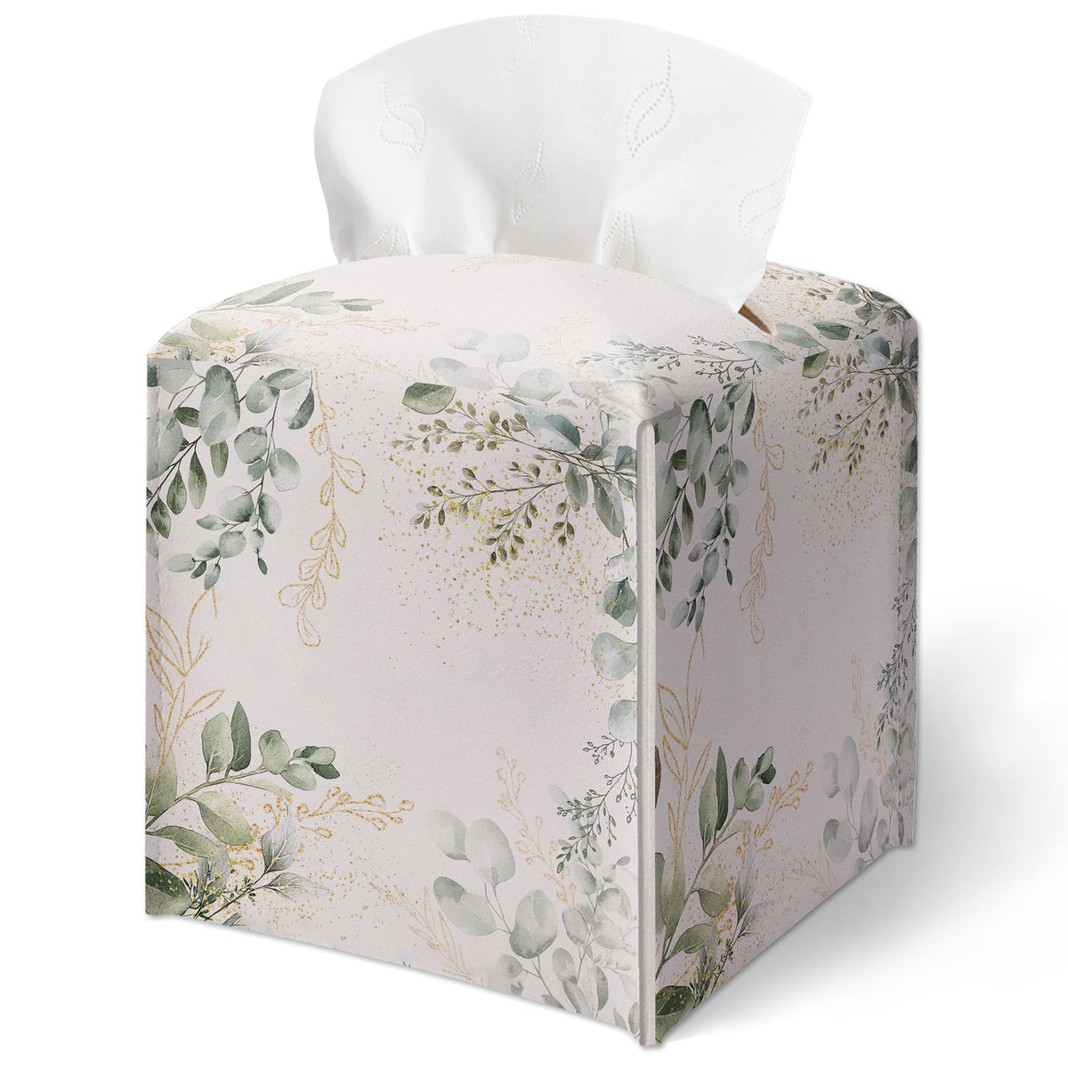 Forest Mushrooms Pattern Tissue Box Cover, Plants Design Leather Tissue Box Holder-Waterproof, Desktop Decor for Living Room Bedroom Nightstand Office, Gift for Women & Friend-A16